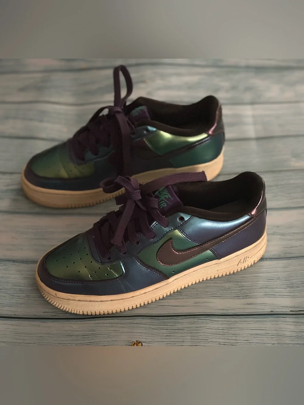 Nike AF1 Low Iridescent Metallic Neptune Green Purple Chameleon Lv8 | Size 4Y